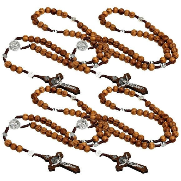 Rosarios CatholicDivin02 4Pzas 45cm 5.3x3.1cm Cruz Cuentas 10mm Madera Café.