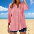 thumbnail image 2 of Ahabrexf Loose Fit Long Sleeve Shirts for Women 3/4 Sleeve V Neck Button Down Blouse Solid Color, 2 of 9