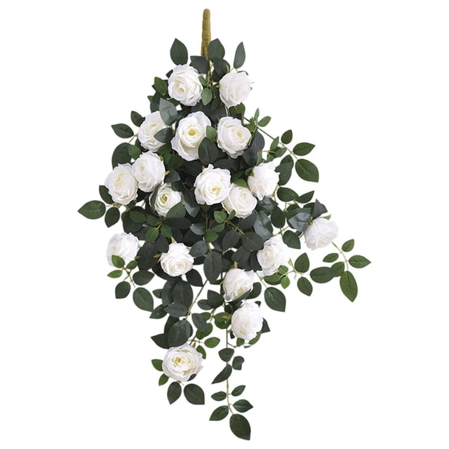 Guirnalda de rosas artificiales colgantes, arreglo floral artificial realista para decoración de pared, boda y jardín, rosas de tela realistas con hojas verdes naturales, flexible y maleable.