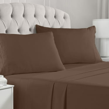 Mellanni Iconic 4 Piece Bed Sheet Set Brushed Microfiber, Deep Pocket, Twin, Brown