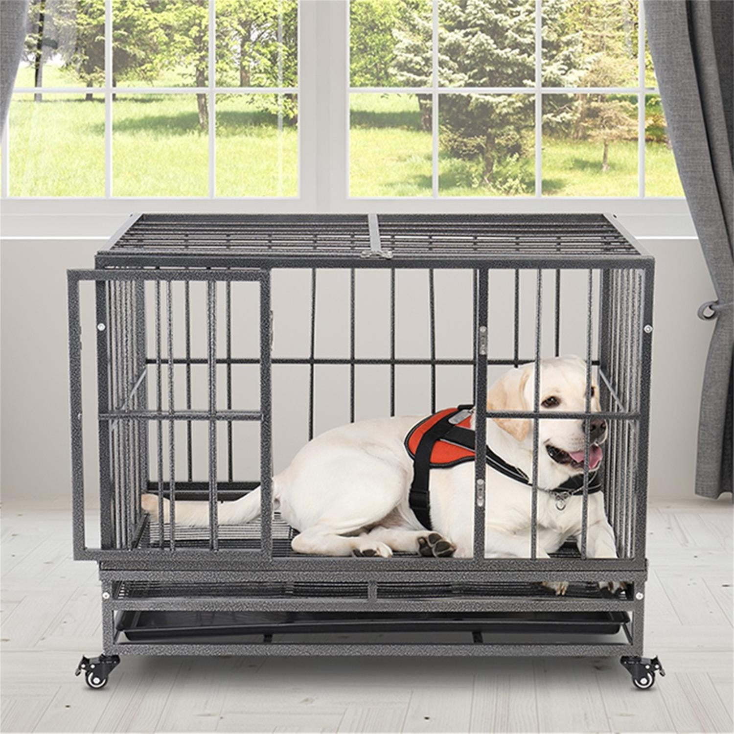 Pefilos 36" Heavy Duty Dog Cage Crate Kennel Metal Escape Proof Kennel, Dog Crate for Large Dogs, Rabbit Hutch with Tray, Gray Pefilos 36" Heavy Duty Dog Cage Crate Kennel Metal Escape Proof Kennel, Dog Crate for Large Dogs, Rabbit Hutch with Tray, Gray