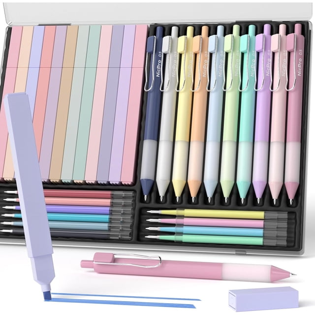 33PCS Aesthetic Highlighter and Gel Pen set with Case, 12 Bible Highlighters & Cute Pens Refills With Soft Ink & Tip, No Bleed Quick Dry for Bible Study Journaling Planner Notes School Supplies