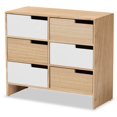 thumbnail image 2 of Baxton Studio Eben Blanc et Chêne Brun Fini Bois Armoire de Rangement à 6 Tiroirs, 2 of 10