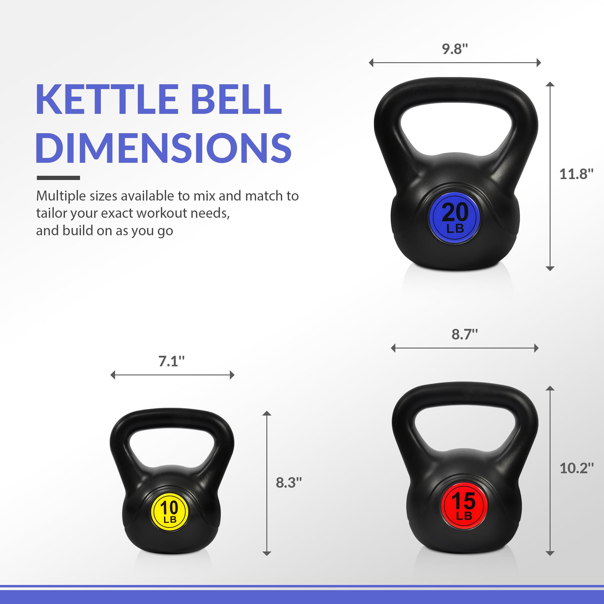Signature Fitness Adjustable Sand-Filled Kettlebell Set, Black, Color-Coded Yellow/Green/Blue/Red Marks, Available in 30LB, 45LB, and 50LB Sets, Home Strength Training Equipment