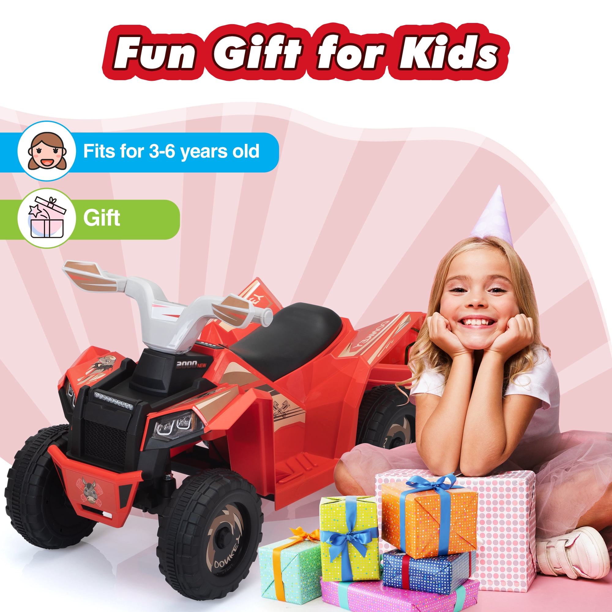 TOBBI 6V Kids Ride on ATV Quad Battery Powered 4-Wheeler Toddlers Toy Car W/ Trailer Bluetooth MP3 Horn, Red