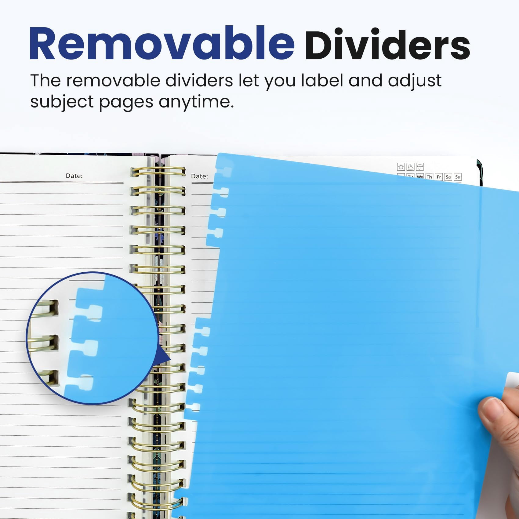 Hardcover Spiral Journal Notebooks For Work With Removable Dividers & Tabs  8.5"x11" 5 Subject Notebook Note Taking Organizer A4 College Ruled Lined Women Writing Celestial Garden 280 Pages