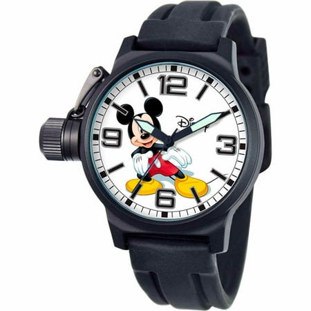 Disney Mickey Mouse Men's Crown Protector Watch, Black Strap