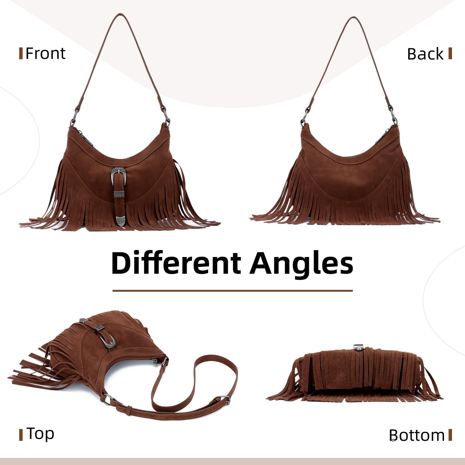 Fringe Hobo Purse for Women Tassel Shoulder Bag Vintage Suede Handbag Hippie Western Tassel Bag