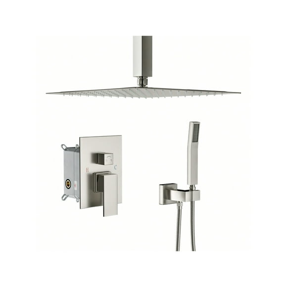 16 Inch Rain Shower System Square Shower Head Rainfall Complete Shower System Ceiling Mounted
