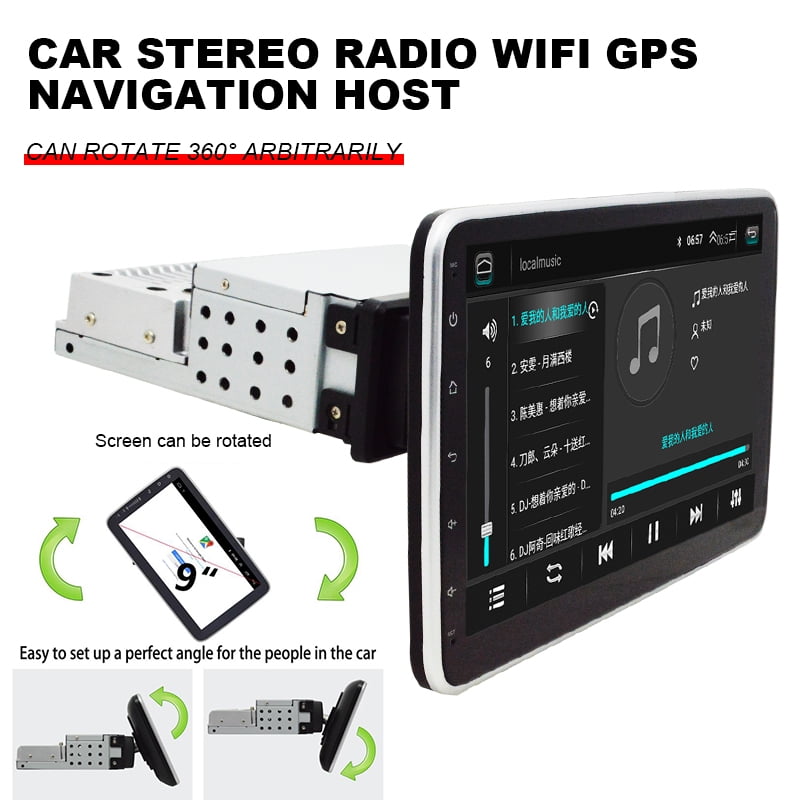 Car Stereo Android 9.0 Single DIN GPS Sat Nav Bluetooth 8" Rotational Panel DAB 