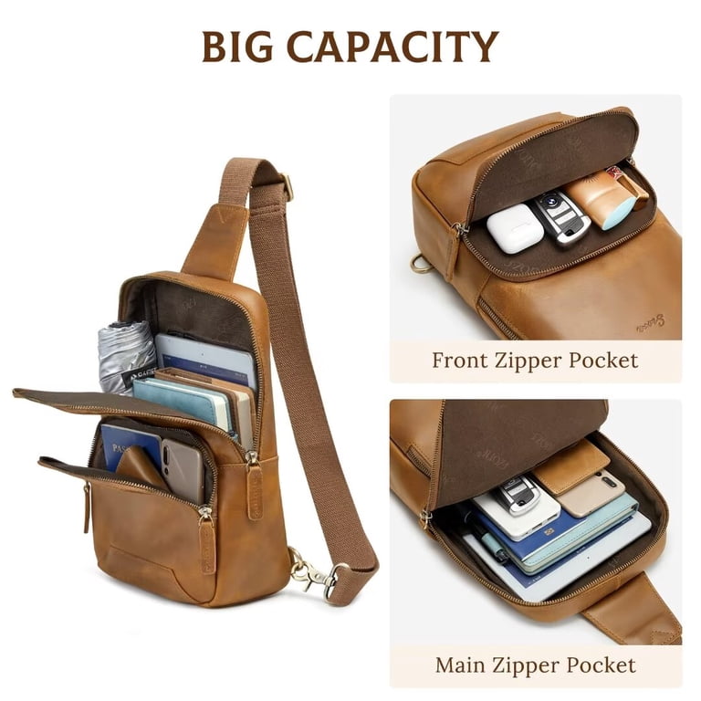 S-ZONE Sling Bag for Men Women RFID Blocking Genuine Leather  display picture 2