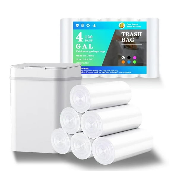 4 gallon Trash bags, 120 strong rubbish bags, 15 litre white bin liners for bathrooms, kitchens, offices and bedrooms,white