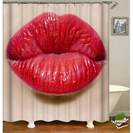 Shower Curtain Set With Hooks Red Mouth Makeup Sexy Kiss Adorable I Love You Cute Lip Funny Women Lips Bathroom Decor Waterproof Polyester Fabric Bathroom Accessories Bath Curtain Walmart Canada