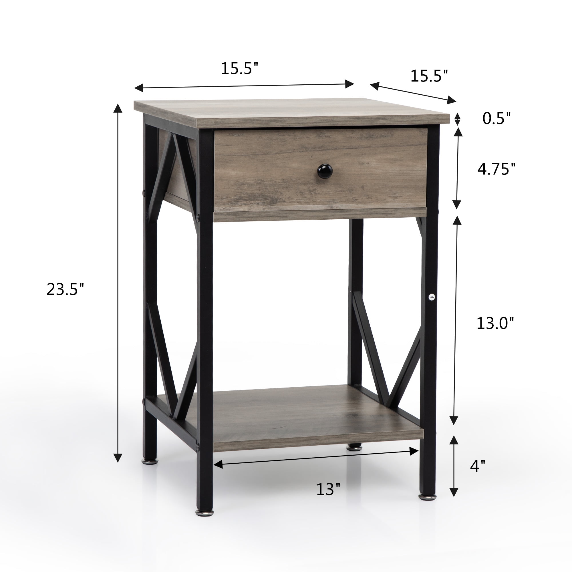 Lowestbest Bedside Table Modern Sofa Table, 2-Piece Side Table with Drawers, Industrial Metal Frame (Washed Ash) Lowestbest Bedside Table Modern Sofa Table, 2-Piece Side Table with Drawers, Industrial Metal Frame (Washed Ash)
