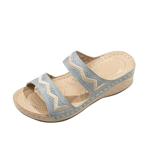 Clearance VerPetridure Women's Sandals Summer Casual Wedge Heel Flip Flops Multicolor Embroidered Roman Sandals