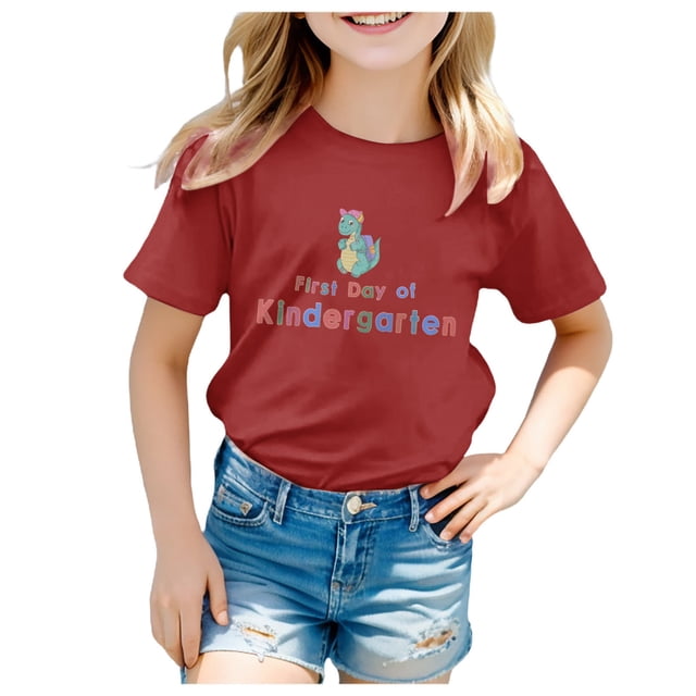 2DXuixsh T-Shirt Fille Été Manches Courtes Tee Sportswear Col Rond T-Shirt Ample Décontracté Mignon Imprimé Basique Rouge Taille 130