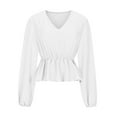 thumbnail image 5 of 2026 ! 50% Off Clear! asdoklhq Womens Plus Size Tops,Women's Autumn And Winter V-Neck Lantern Sleeve Chiffon Shirt Solid Color Waist Long-Sleeved Top, 5 of 9