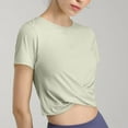 thumbnail image 6 of Lovskoo 2024 Women's Summer Workout Shirts Causal Short Sleeve Blouse Round Neck Crop Tops Twist Front Tee T-Shirt Mint Green XL, 6 of 8