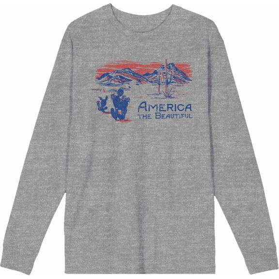 Americana America The Beautiful Crew Neck Long Sleeve Heather Gray Adult Tee
-Medium