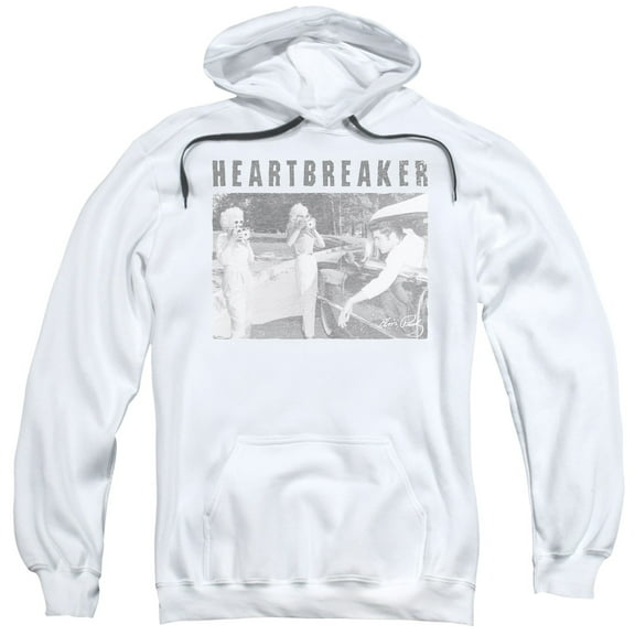 Trevco ELV838-AFTH-1 Elvis Presley & Heartbreaker Adult Pull-Over Hoodie, White - Small
