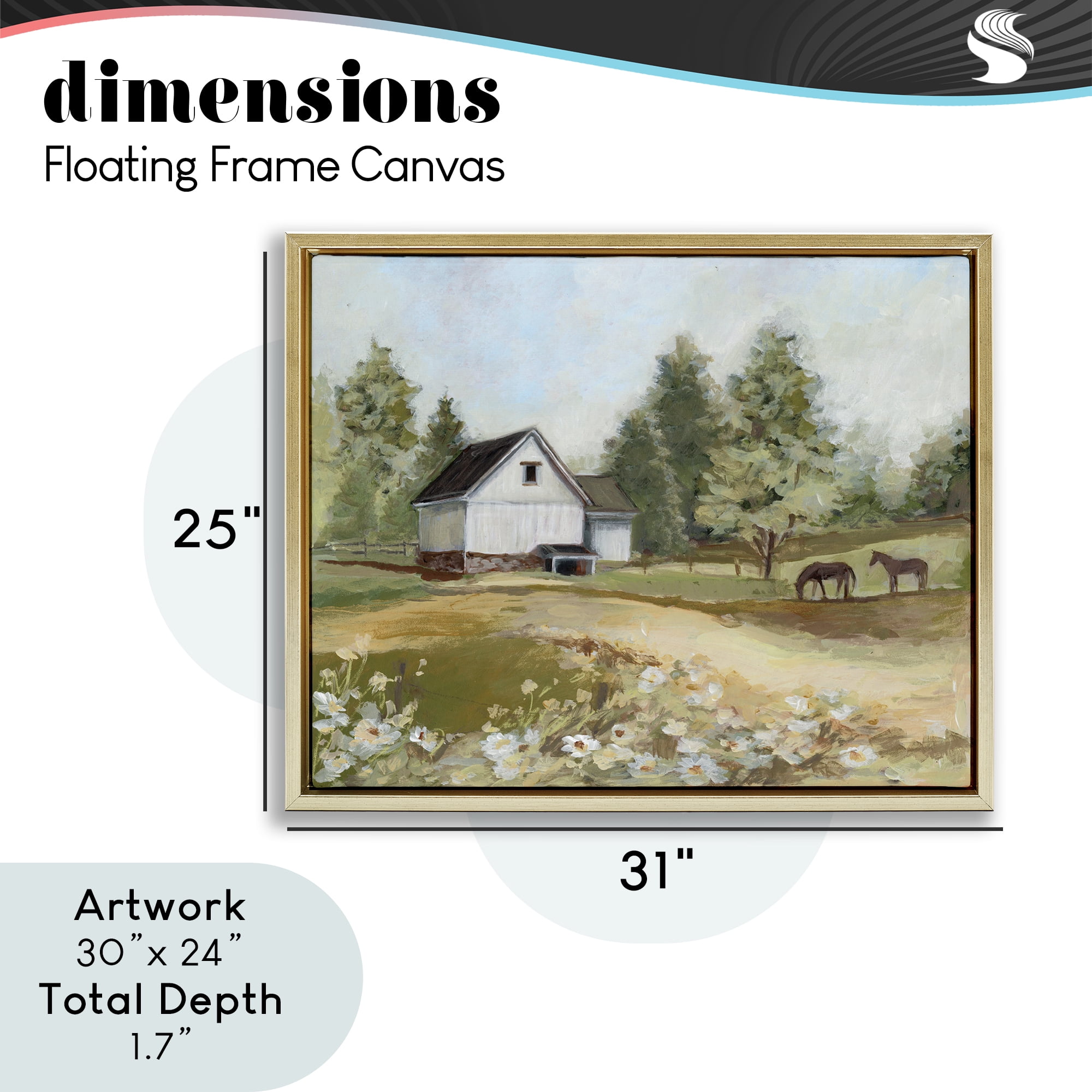 Stupell Industries Barn Field Landscape Gold Framed Floater Canvas Wall Art, design by Susan Winget