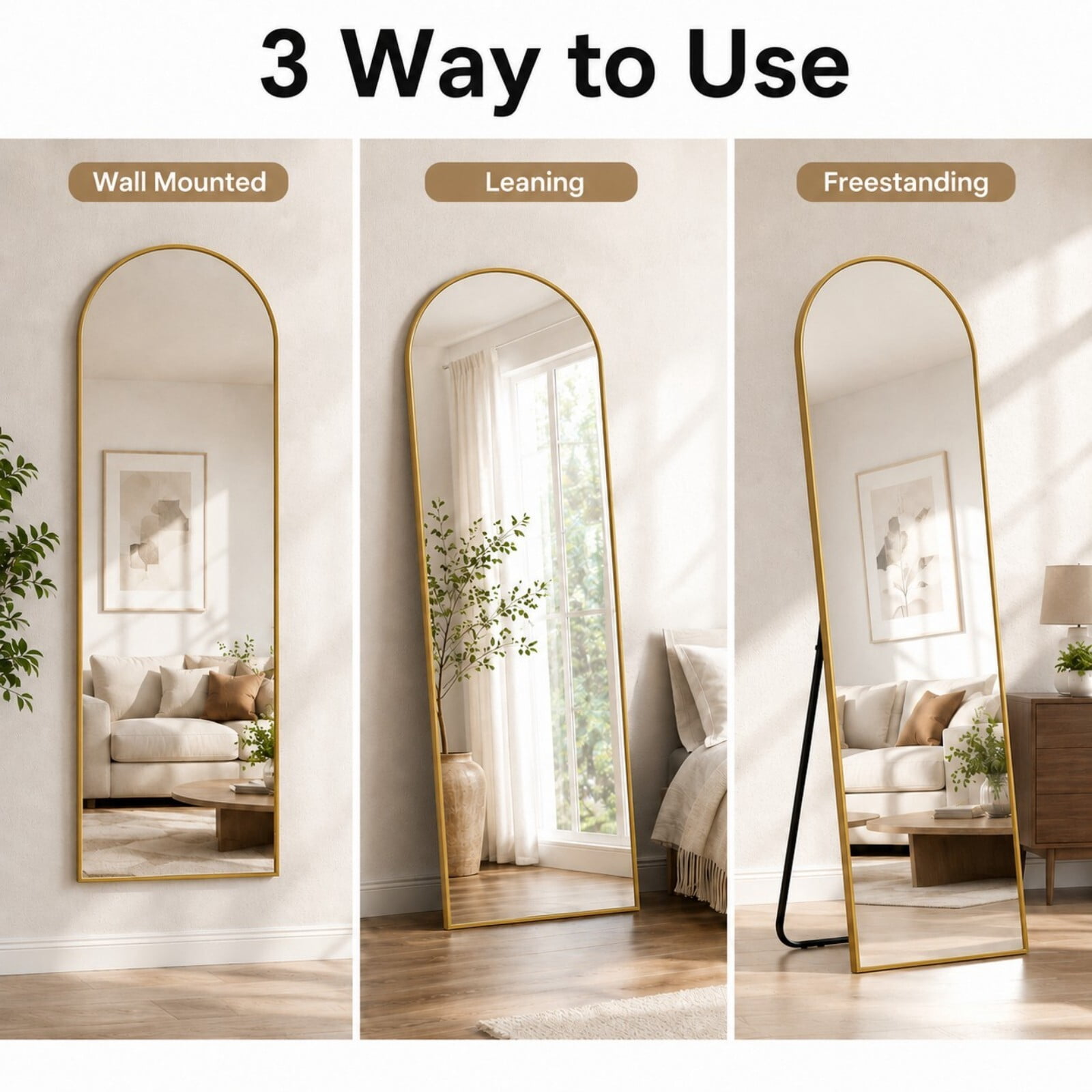 Lumora 16.2"x59" Full Length Arched Standing Floor Mirror, Gold
