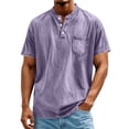 thumbnail image 5 of hotojiny Men's Henley Shirts Short Sleeve Button T-Shirt Vintage Tops Oversized Crew Neck Summer Shirt with Pocket Streetwear(Purple,Small), 5 of 6