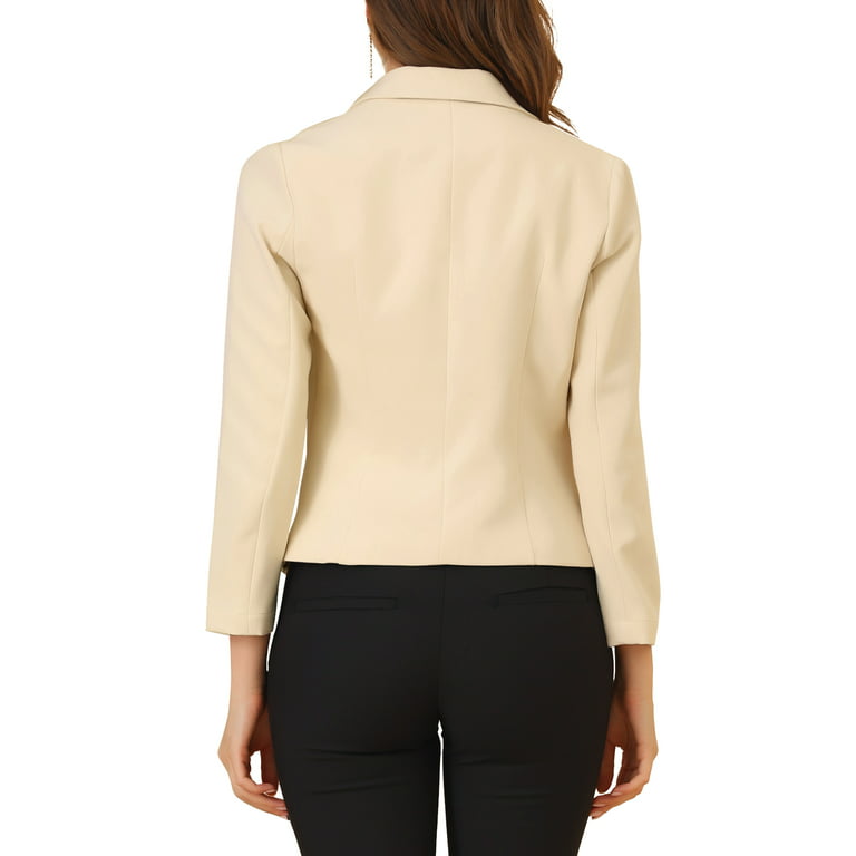 Unique Bargains Women's Work Office Business Fashion Collarless Cropped  Blazer
