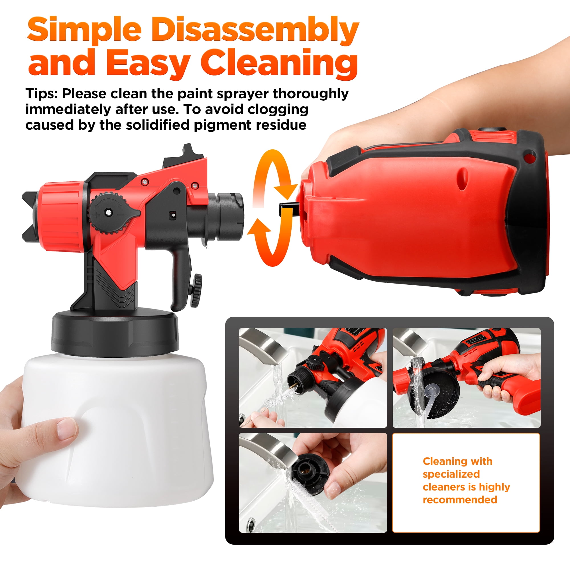TNTANTS Paint Sprayer 1400ml Large Container, 550W HVLP Electric Spray Paint Gun with 4 Nozzles 3 Spray Patterns for House Painting, Home Interior and Exterior(Red)