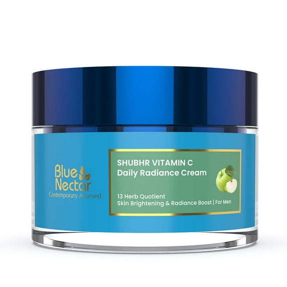Blue Nectar Natural Vitamin C Face Cream for Men with Green Apple and Almond Oil (13 Herbs, 1.7 fl oz)