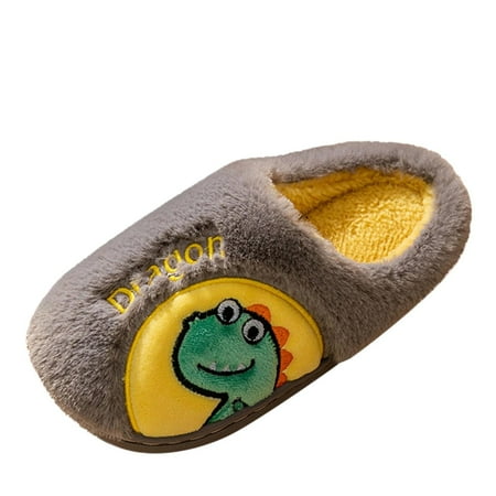 

Youmylove Fashion Autumn Winter Boys Girls Slippers Flat Bottom Round Toe Soft Lightweight Comfortable Plush Warm Cute Cartoon Dinosaur Zapatos