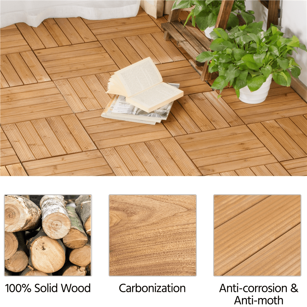 Alden Design 12" x 12" Interlocking Wood Flooring Tiles for Indoor & Outdoor, 11pcs, Natural Wood
