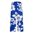 thumbnail image 7 of Boho Beach Pants for Women Casual Floral Print Elastic Waist Wide Straight Leg Loose Linen Cropped Pants with Pockets, 7 of 7