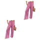 thumbnail image 1 of Pantalones largos Qarigey para mujer holgados informales pierna ancha cintura alta Vintage Rosa XXL 2piezas, 1 of 6