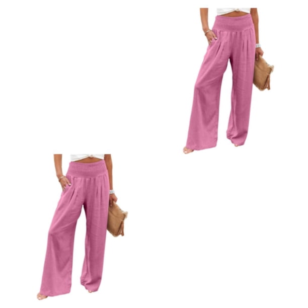 Pantalones largos Qarigey para mujer holgados informales pierna ancha cintura alta Vintage Rosa XXL 2piezas