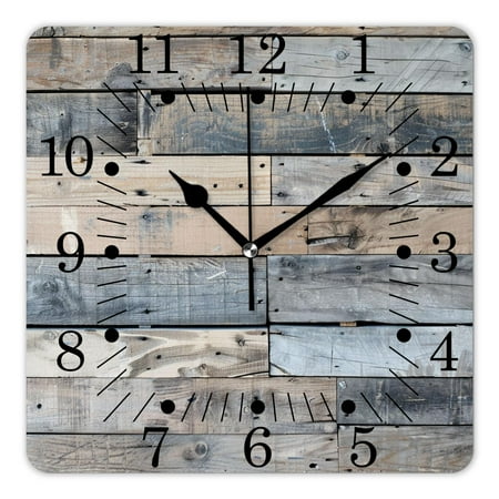 10 Inch Wall Clock Battery Operated Square Clock for Office, Kitchen, Outdoor, Living Room,Vintage Wooden Plank Retro Simple