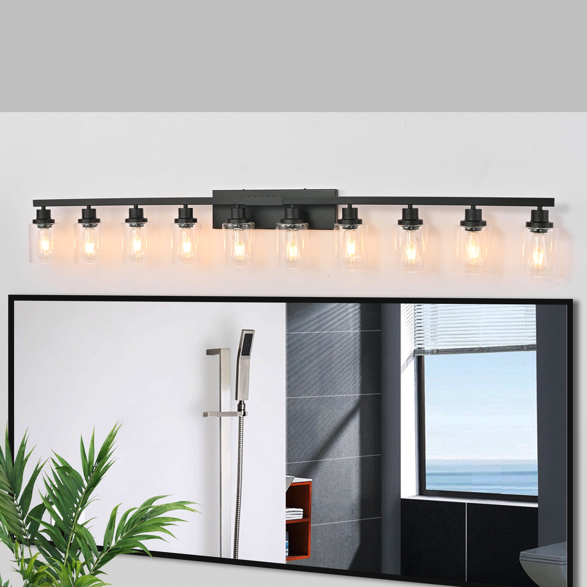 10 Light Black Vanity Light Fixtures Modern Over Mirror, 65.4 inch Matte Black Bathroom Wall Lighting for Bedroom, Living Room, E26 Base