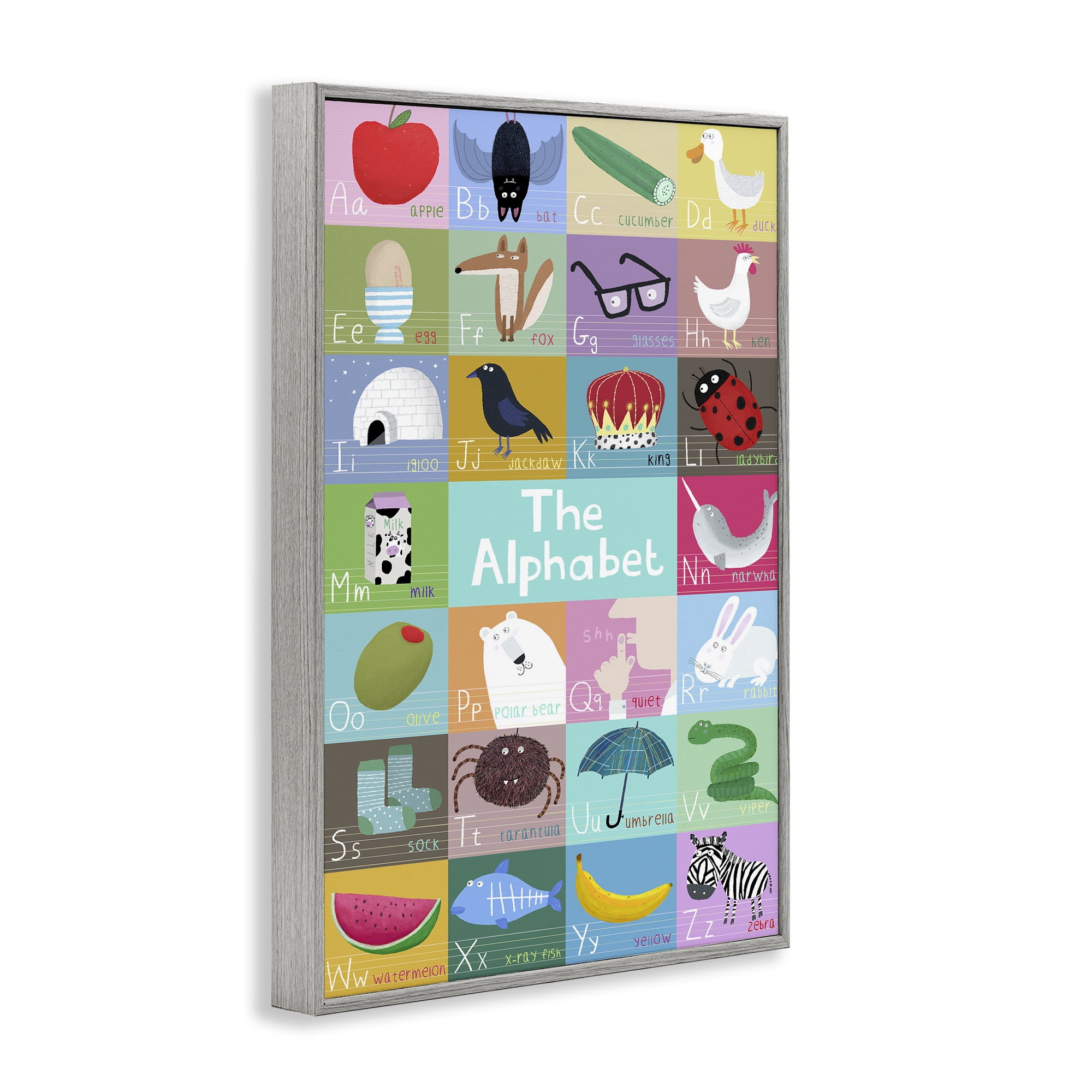 Stupell Industries First Words Alphabet Gray Framed Giclee Art, design by Carla Daly