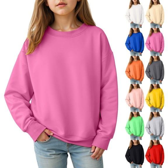 Ulanda Girls Oversized Crewneck Sweatshirts Kids Fashion Fleece Drop Shoulder Pullover 5-14 Years (Light Pink, 7-8 Years)