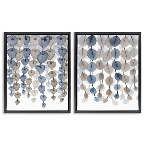 Stupell Industries Falling Vines Neutral Leaves Abstract Painting Black Floater Framed Canvas Art Print Wall Art, 17 x 21, Set of 2