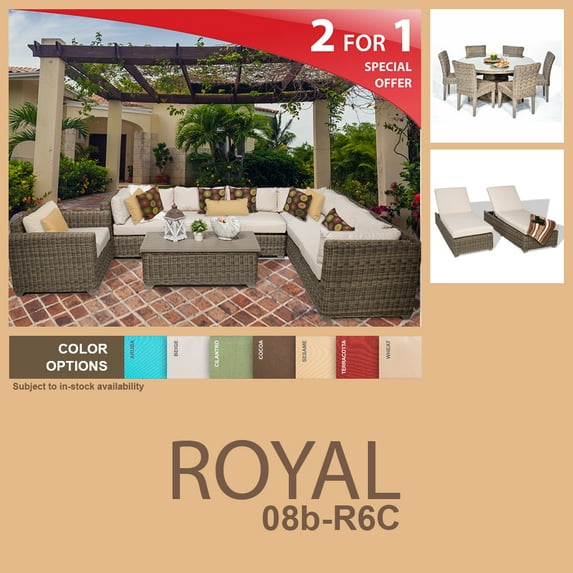 Royal 17 Piece Outdoor Wicker Patio Furniture Package ROYAL-08b-R6C