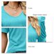 thumbnail image 5 of Top de manga corta abombada para mujer, Color puro, cuello en V, corte holgado, informal, elegante, jersey de verano, Top azul lago XL, 5 of 6