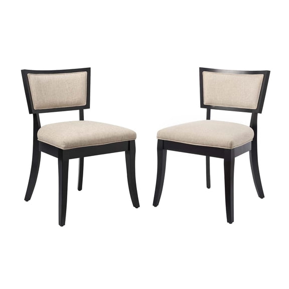 Maklaine Solid Wood and Fabric Dining Chairs in Beige (Set of 2)