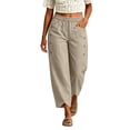thumbnail image 5 of Wide Leg Pants for Women Loose Elastic High Waist Pants Side Button Irregular Split Hem Trousers with Pockets Khaki M, 5 of 6