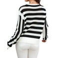thumbnail image 5 of Xuanfei Women Striped Color Block Eyelet Cutout Ripped Crew Neck Long Sleeve Knit Sweater, 5 of 7
