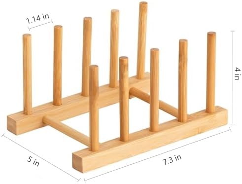4pcs Bamboo Dish Plate Bowl Cup Book Pot Lid Cutting Board Drying Rack Stand Drainer Storage Holder Organizer Kitchen Cabinet（Keep Dry）
