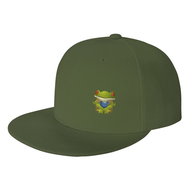 DouZhe Flat Brim Cap Snapback Hat, Green Frog Toad Animal Prints Adjustable Green Adult Baseball Cap