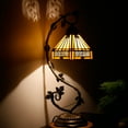 thumbnail image 2 of Tiffany Lamp Stained Glass Table Lamp, Bedside Lamp with Metal Leaf Thin Base 21" Tall, Yellow Hexagon Mission Banker Style Desk Light for Bedroom Living Room Farmhouse WERFACTORY LED Bulb Included, 2 of 6