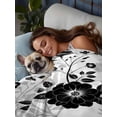 thumbnail image 3 of Full Flat Sheet 81"x96", Vintage Flowers Soft Lightweight Bedding Flat Sheets Only, Black White Farmhouse Floral Plants Brushed Microfiber Top Bed Sheet, Breathable StainResistant Bedsheets, 3 of 9