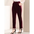 thumbnail image 2 of Pantalón de Terciopelo de Pierna Ancha Elástica con Bolsillos y Cintura Alta para Mujer Allegra K Rojo S, 2 of 6